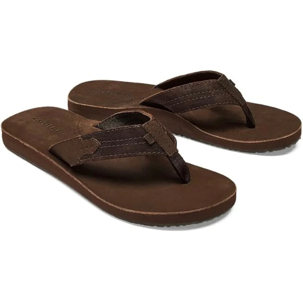 NEW Cobian Campo Lazo Brown Premium Leather Flip Flops Mens Sandals Size 12 $65
